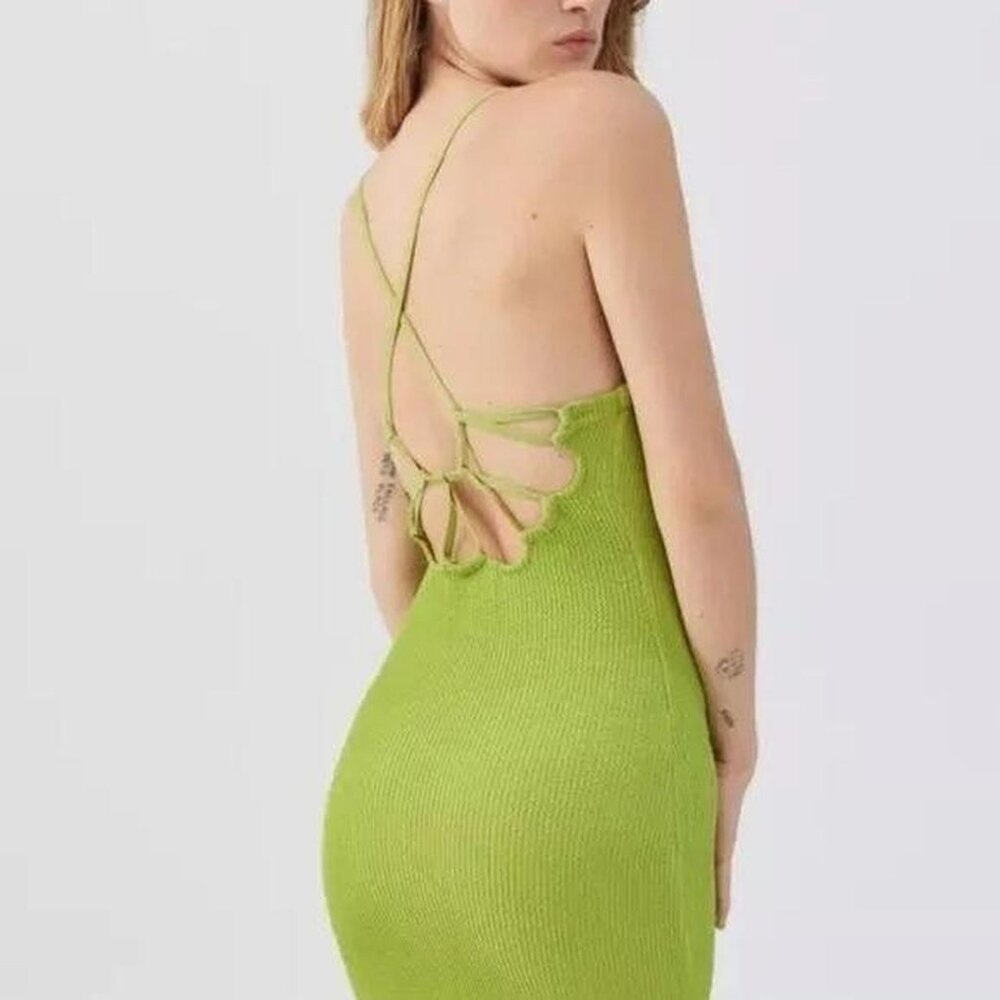 Urban Outfitters Green Sleeveless Ribbed Fitted Lace Up Mini Dress - XL …